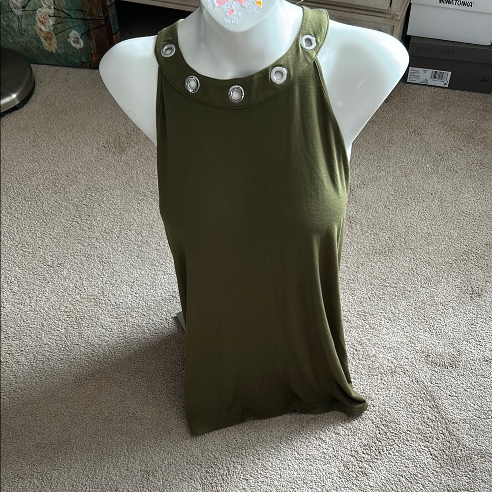 Carmen Marc Valvo Green Tank Top with Silver Details